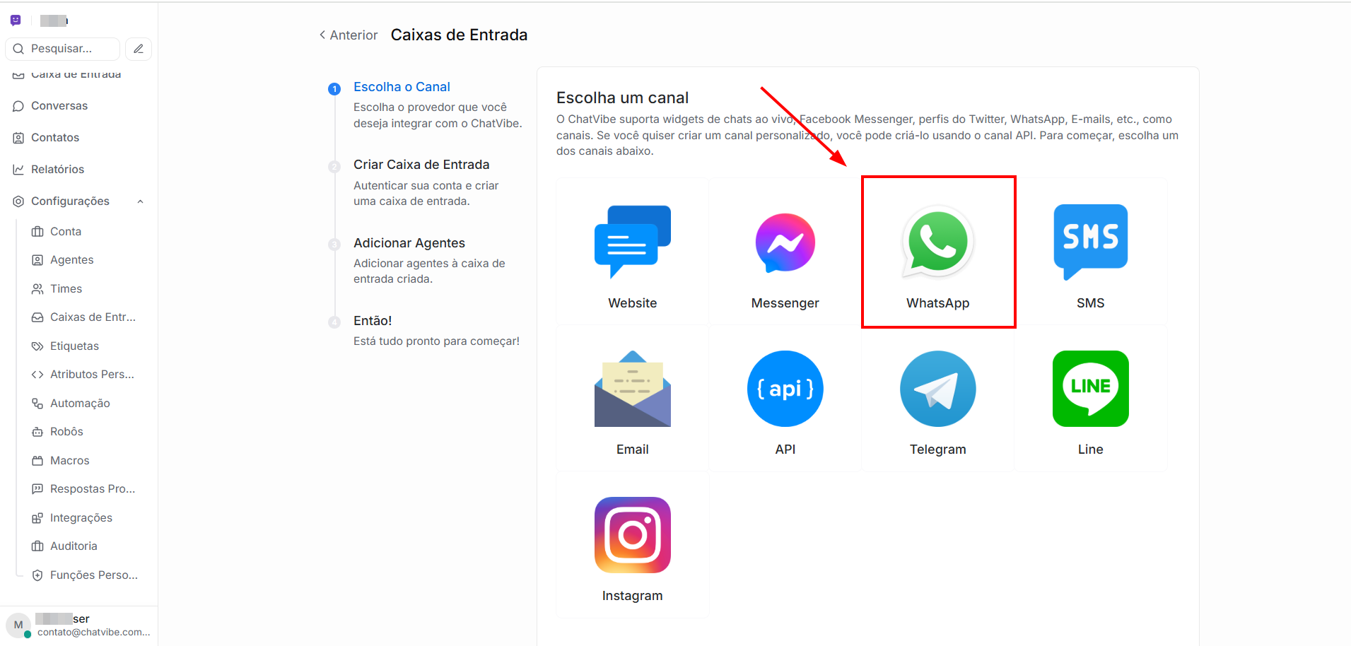 Selecione WhatsApp